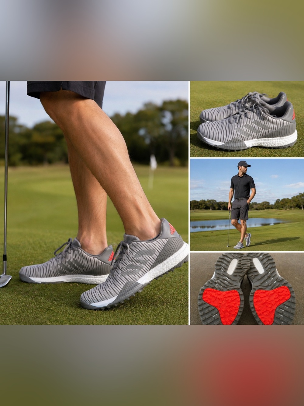 Adidas Mens 8.5 Boost Golf Shoes Gray Striped Spikeless Athletic Sneakers